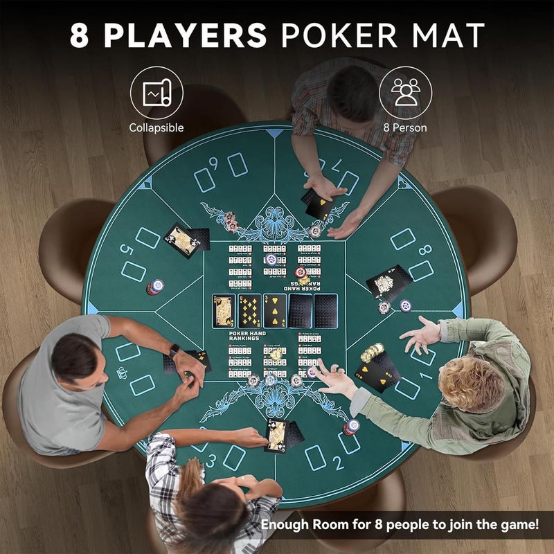 AQQA 47 Inch Round Poker Mat - Round Texas Hold'em Poker Mat - Non-Slip Foldable Table Mat - Texas Hold'em Poker Table Top Game Mat for Play Cards, Poker Games, Blackjack, Casino - Image 5